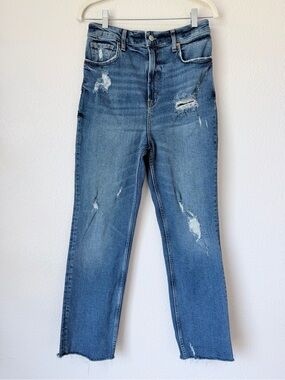 Free People We The Free High Rise Distressed Straight Leg Jeans 29 Raw Hem
